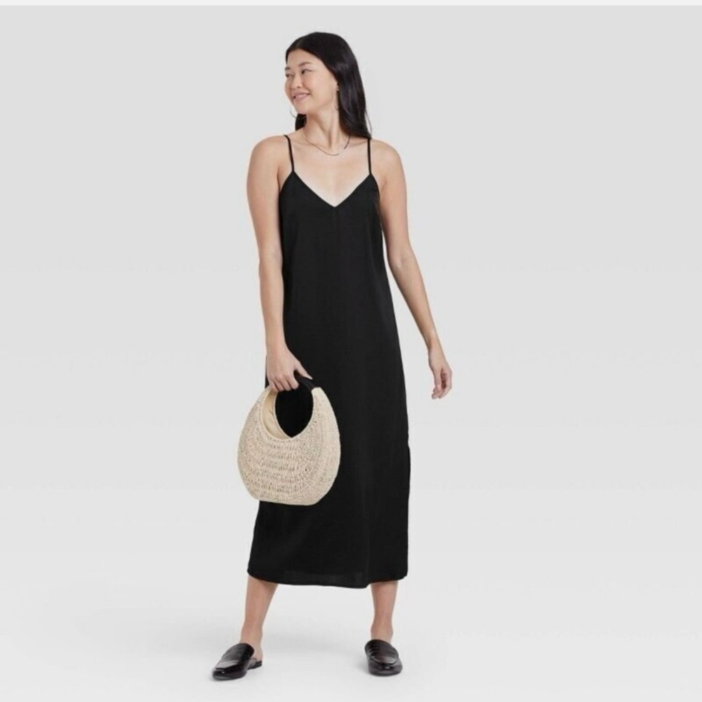 A New Day Black Slip Dress Midi